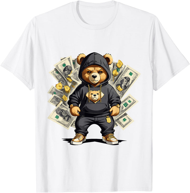 The Big Teddy Bear Crew Teddy Bear Hustler Buisness Bear Dollar Street Clothes T-Shirt - White