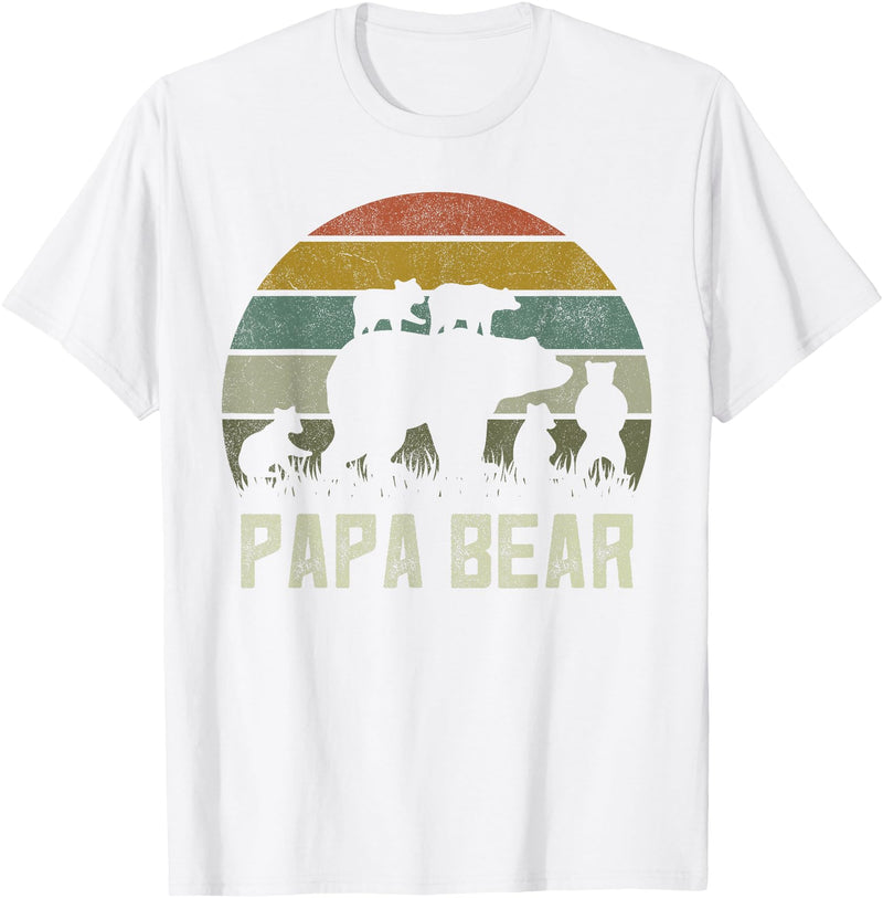 Bear Cubs Family Matching Gifts & Shirts Clothing Funny Papa Bear Shirts, Cub 5 Kids Fathers Day Grandpa T-Shirt - White