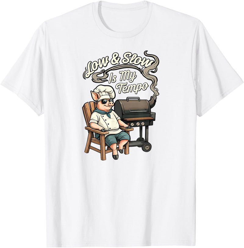 Pitmaster Pig Apparel Low & Slow Is My Tempo Pig BBQ Smoker T-Shirt - White