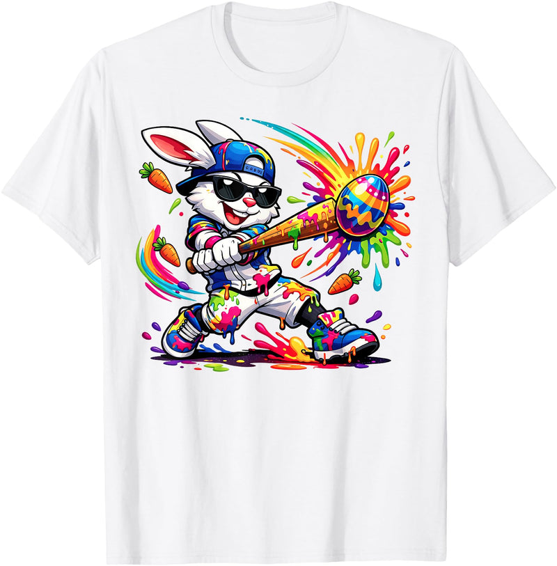 Funny Dripping Drip Rabbit Bunny Baseball Easter Men Boy Kid T-Shirt in White