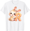 Letter R Rabbit Watercolor Cute Baby Animal Alphabet Initial T-Shirt in White