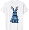 Funny Rabbit Bunny Easter Blue Denim Patchwork Style Animal T-Shirt in White