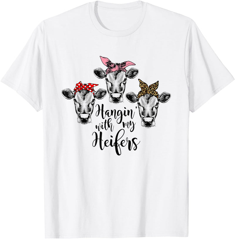 funny heifer tshirt Cute Women's Hanging With My Heifers Bandana T-Shirt T-Shirt - White