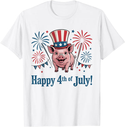 Happy 4th of July Patriotic Pig Animals Lovers Fireworks T-Shirt