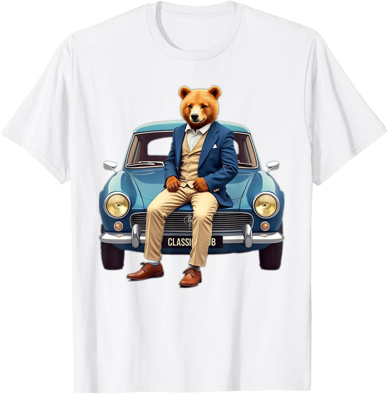 Teddy Bear Classic Car Tees Enjoy Cool Teddy Bear With Classic Car Graphic Designs Fun T-Shirt - White