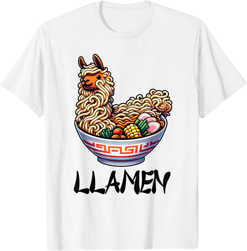 Alpaca LLama Lama Llamen Ramen Chinese Food Llamen Noodles Chinese Food Alpaca Llama Lover T-Shirt - White