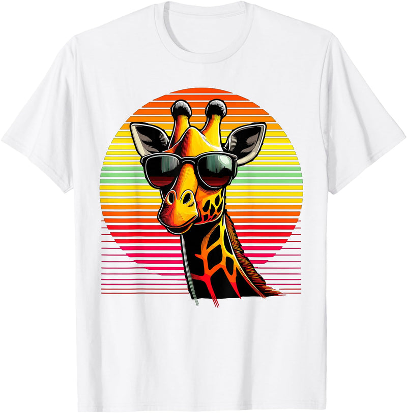 Funny Giraffe lover Giraffe Animal Vintage Sunglasses Giraffe T-Shirt - White