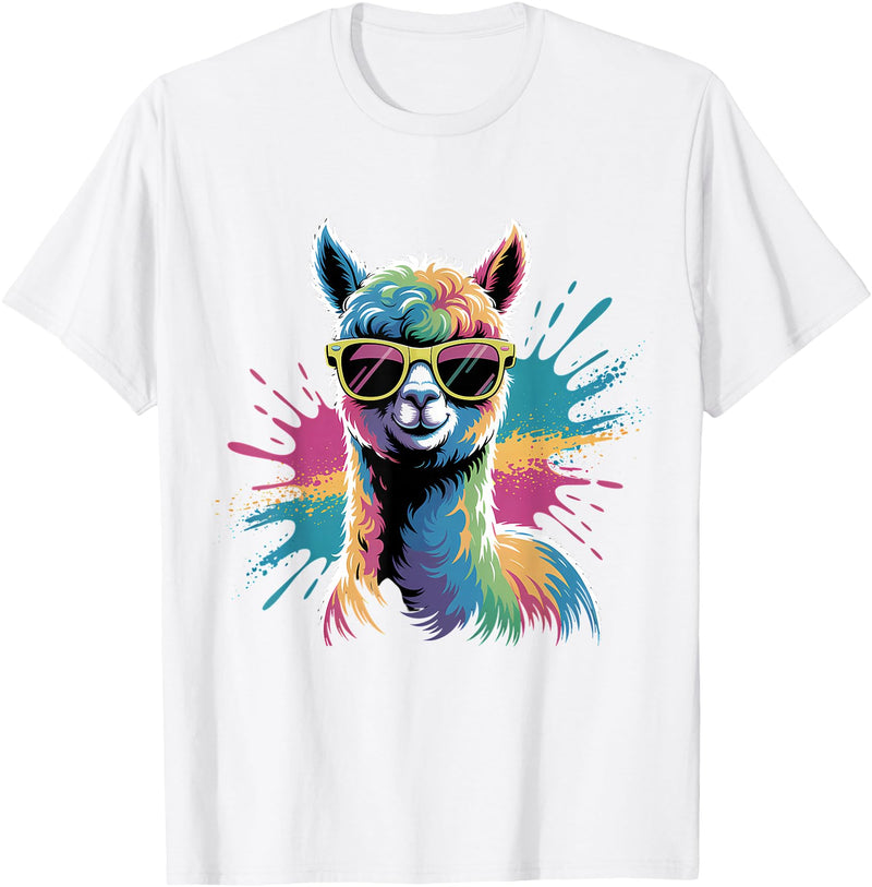 Funny Llama Lover Graphics Funny Llama Alpaca with Sunglasses Animal Graphic T-Shirt - White