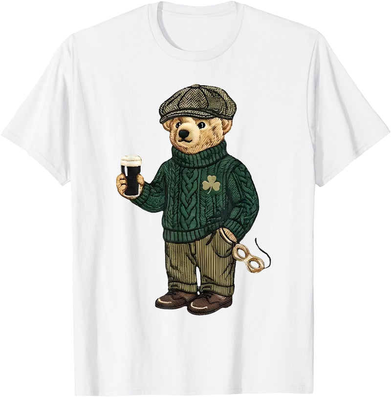 Teddy Bear Feeling Lucky St Patricks Women Men Cool Funny Teddy Bear Feeling Lucky Drinking St Patricks Day T-Shirt - White
