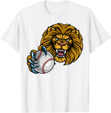 Lion Sports Team Mascot Baseball or Softball Ball Lion Sports Lions Team Mascot Holding Baseball Softball Ball T-Shirt - White