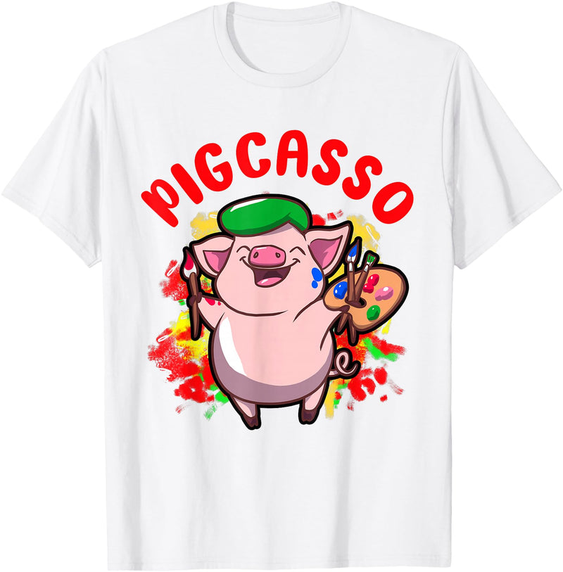 Just Pigs Please NYC Pigcasso Funny Pig Painter Painting Artist Art Lover Piggy T-Shirt - White