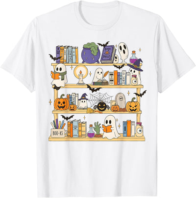 Halloween Ghost Bookshelf Teacher Fng Halloween Ghost Bookshelf Book Lover Teacher Men Women Kid T-Shirt