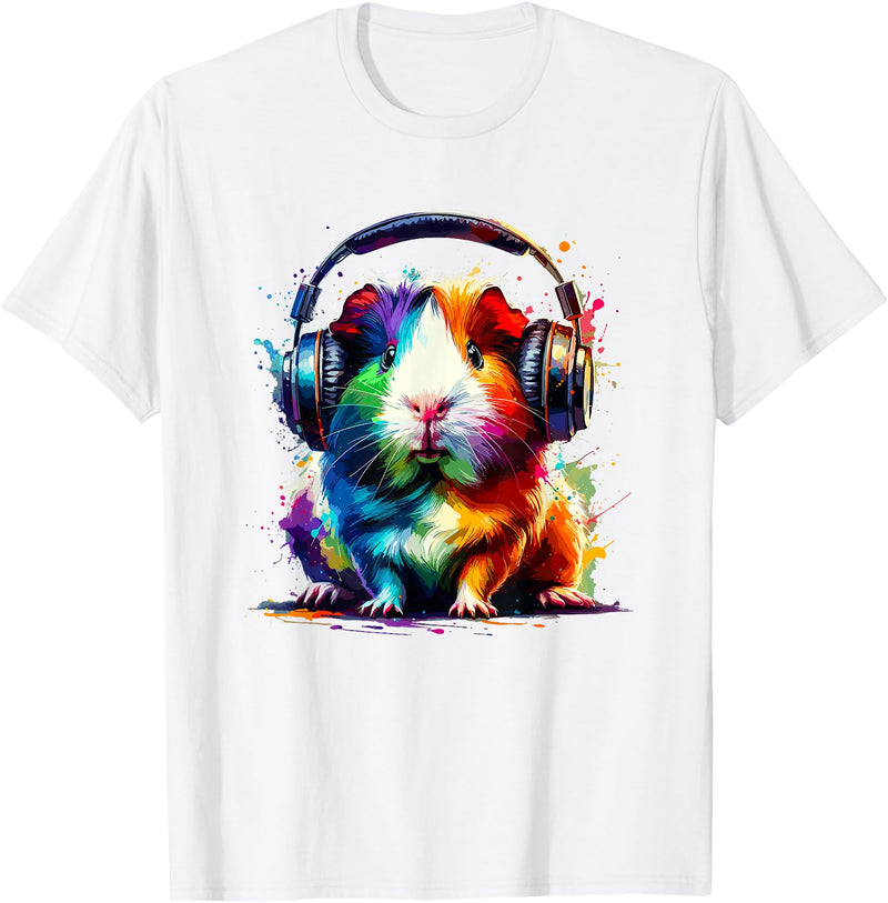 Guinea Pigs Gift For A Guinea Pig Lover Colorful Splash Art Headphones Guinea Pig Lover Guinea Pigs T-Shirt - White
