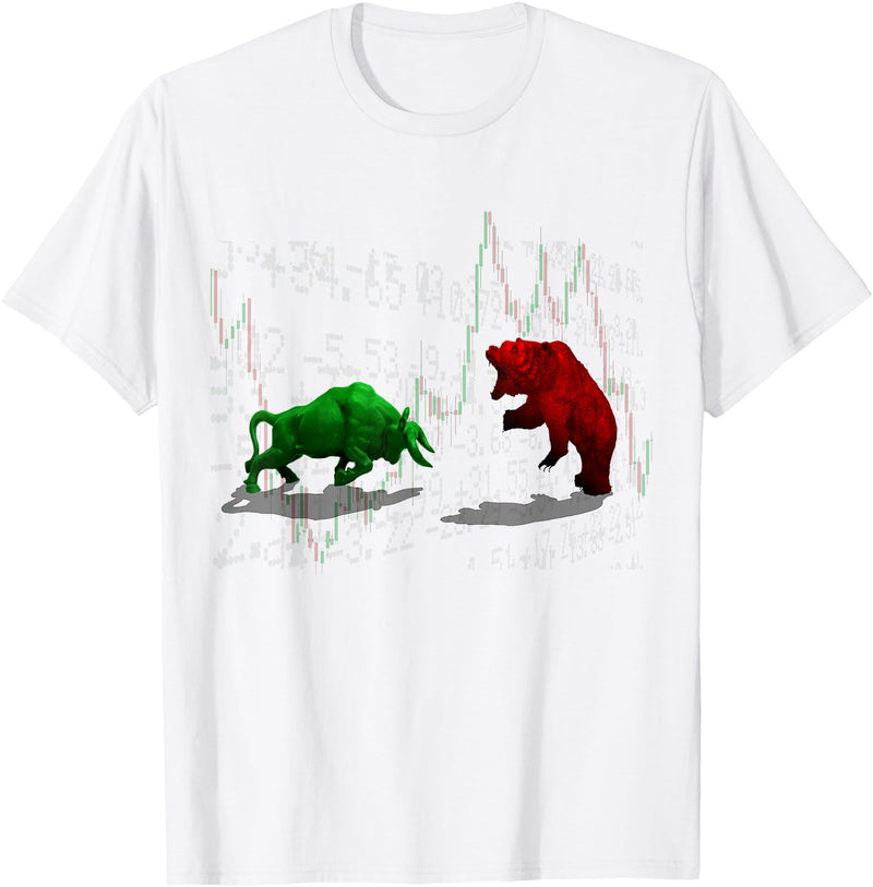 Stock Market Bulls vs Bears Graphic T-Shirt - White