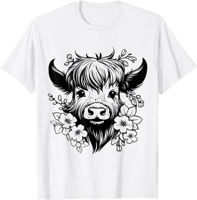 Cute Highland Cow with Flowers T-Shirt