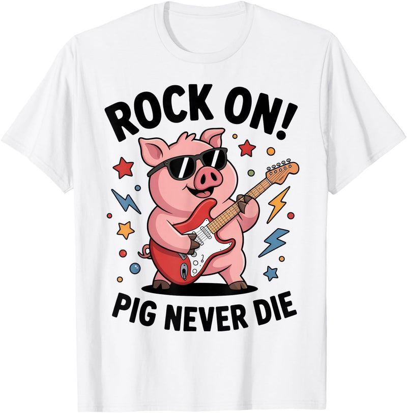 Musical Pig Tribe Collective for Rock Enthusiasts Rock On Pig Never Die Music Lovers Funny Concert Vibe T-Shirt - White