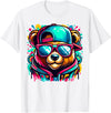 Funny Teddy Bear Lovers Colorful Hip Hop Teddy Bear Sunglasses Rap Music T-Shirt - White