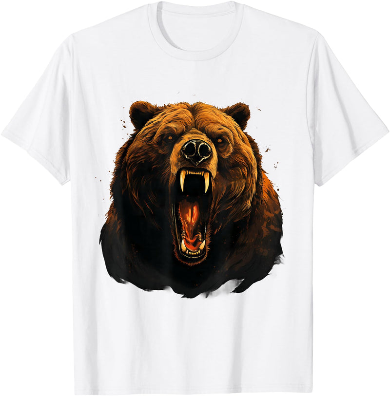 Forest Animal Art Bear Portrait Art Work Wildlife Animal Lovers Forest Motif T-Shirt - White