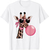 Funny Giraffe Lover Design Outfit Funny Cute Giraffe Pink Bubble Gum and Pink Sunglasses T-Shirt - White