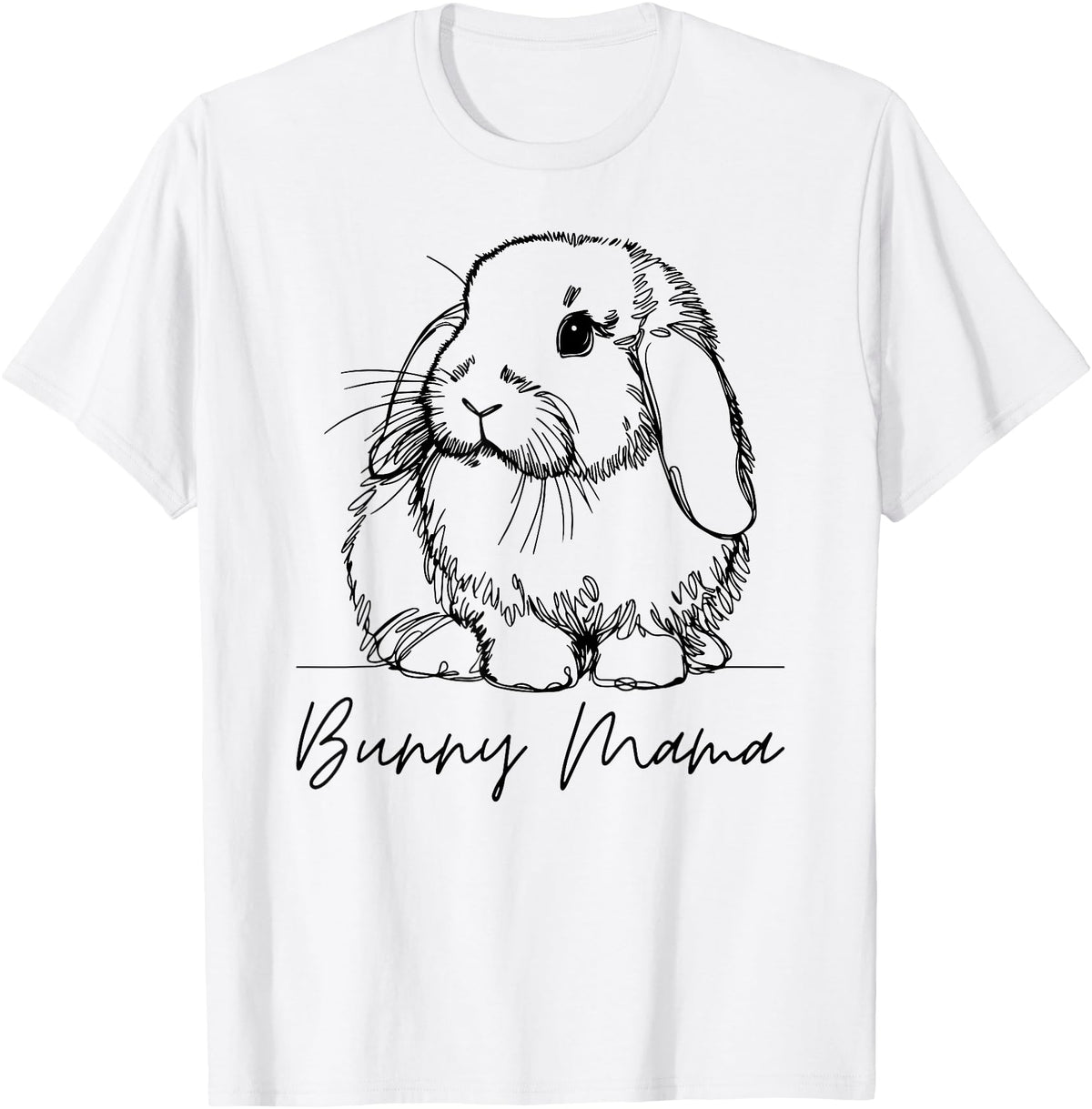Bunny Mama Holland Lop Mom Cute Lop Rabbit Line Art T-Shirt in White