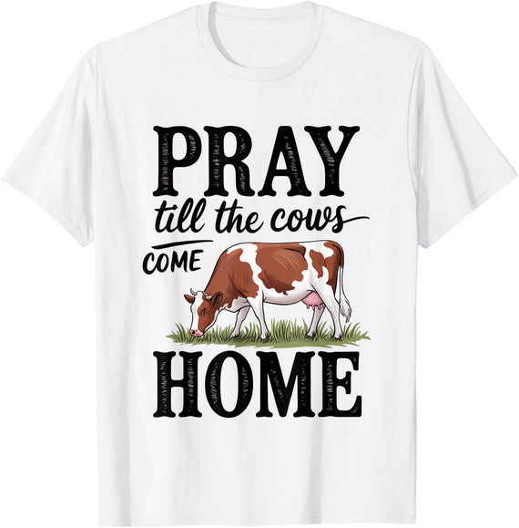 Jesus Cow Religious Apparel for Women and Men Pray Till The Cows Come Home - Cow Jesus T-Shirt - White