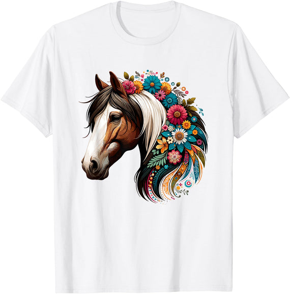 Horse Riding Lovers Gifts For Cowgirls & Girls Horse Riding Equestrian, Horse Portrait - Western Horseback T-Shirt - White