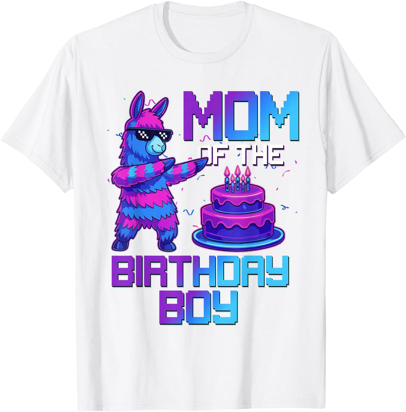 Llama Pinata Birthday Family Bday Party Decoration Mom of Birthday Boy Llama Pinata Party Family Matching T-Shirt - White