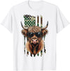 Highland Cow by AKH Highland Cow Camo American Flag, Patriotic Highland Cow T-Shirt - White