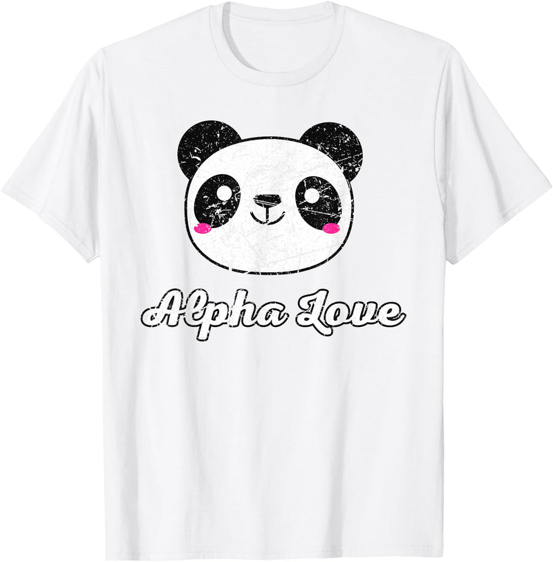 Alpha Love AOII Panda Bear Cute Kawaii Omicron A Alpha Love AOII Panda Bear Cute Kawaii O Pi Distressed T-Shirt - White