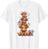 Funny 4th Of July Highland Cow Apparel Cute Highland Cow 4th of July Patriotic American Flag T-Shirt - White