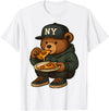 Street Food Streetwear & Hip Hop Style Designs Hip Hop Teddy Bear Eating New York Style Pizza Teenager Men T-Shirt - White
