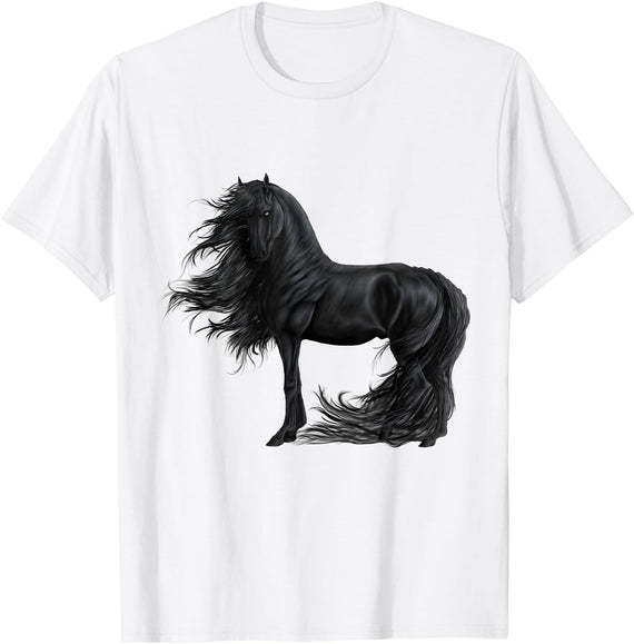 Pferdeliebhaber Geschenke Kunst Kollektion von Horse Painting Equestrian Friese Horse Rider Birthday T-Shirt - White