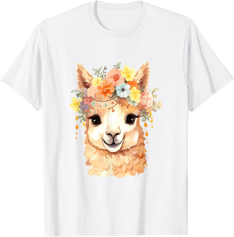 Alpaca and llama with flowers Designs Alpaca with Flowers, Cute Alpaca and Llama T-Shirt - White