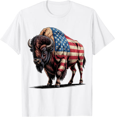 Cow Patriotic Bison Lover Bison American Flag Buffalo 4th T-Shirt