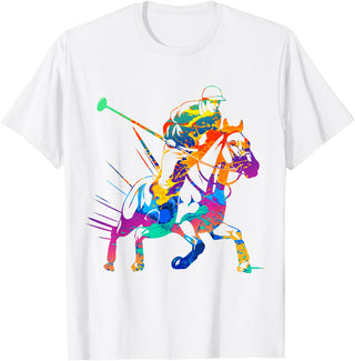Polo Player Sport Silhouette Gift Apparel Polo Player Horse Sport Ride Riding Equestrian Sport Fan T-Shirt - White