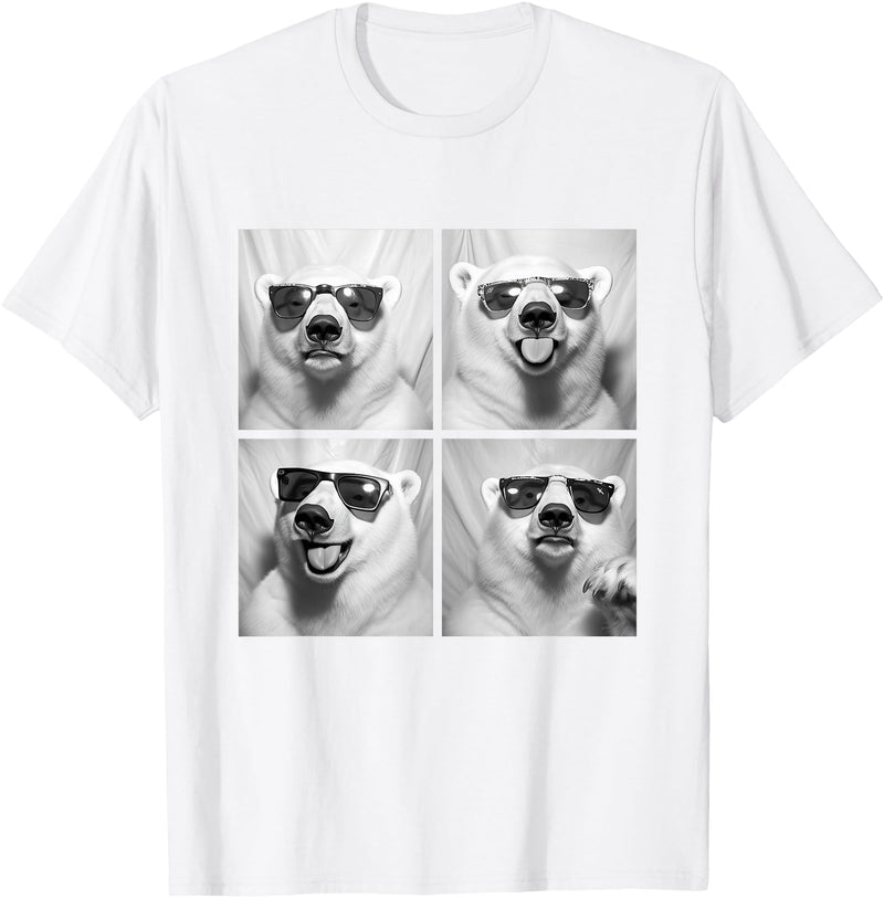 Funny Animal Photography Clothing Co. Funny Polar Bears with Sunglasses Cool Ice Bears Humor Meme T-Shirt - White