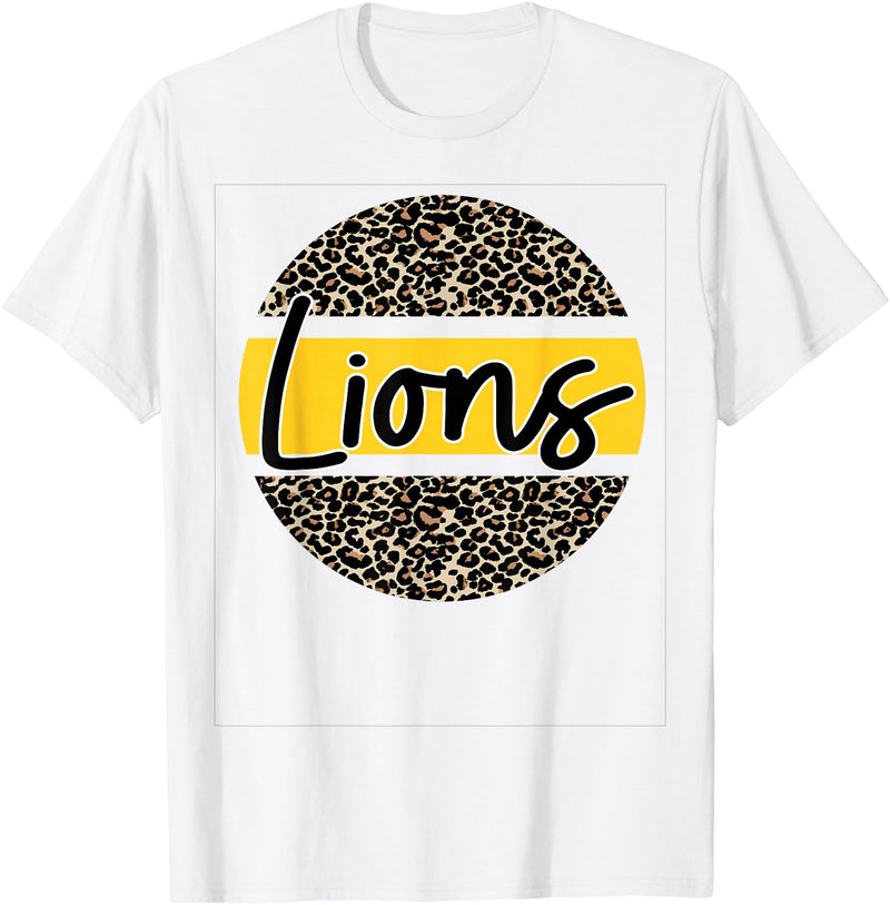 Lions School Spirit Leopard Print Yellow T-Shirt - White