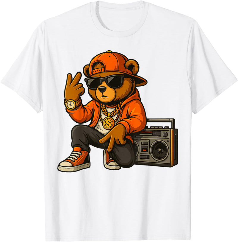 Creative & Funny Teddy Bear Gifts Hip Hop Teddy Bear T-Shirt - White