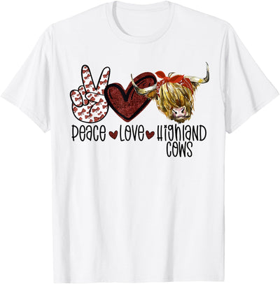 Highland Beef Cow Farmers Peace Love Highland Cows T-Shirt