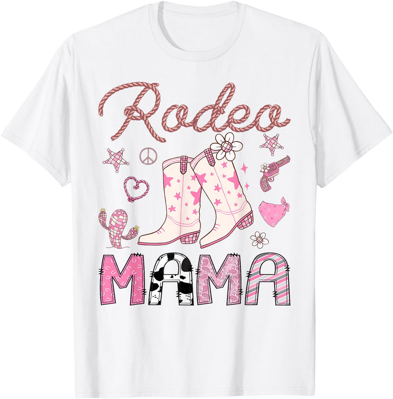 Coquette Western Rodeo Cowgirl Matching Rodeo Mama Pink Cowgirl Coquette Boots Birthday Girl T-Shirt - White