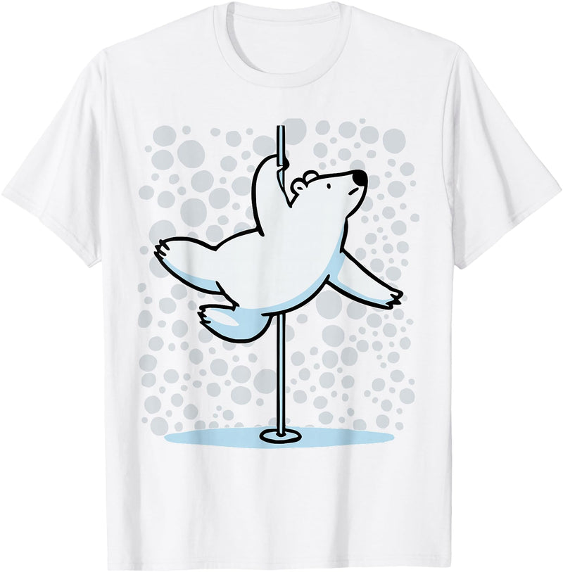 Fun Polar Bear Lover Humor Bear Dancer Stylish Tee Funny Polar Bear Pole Dancing Animal Cute Cool Wordplay Snow T-Shirt - White