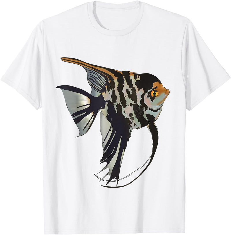 Freshwater Fish Fun Marbled Freshwater Angelfish T-Shirt - White