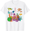 MASH MOSH Coral reef with colorful tropical Fish, Marine Life T-Shirt - White