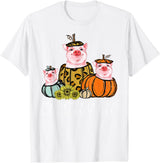 Fall Y'all Pig Thanksgiving Leopard Pumpkin It's Fall Y'all Pig Animal Leopard Pumpkin Falling Autumn T-Shirt - White