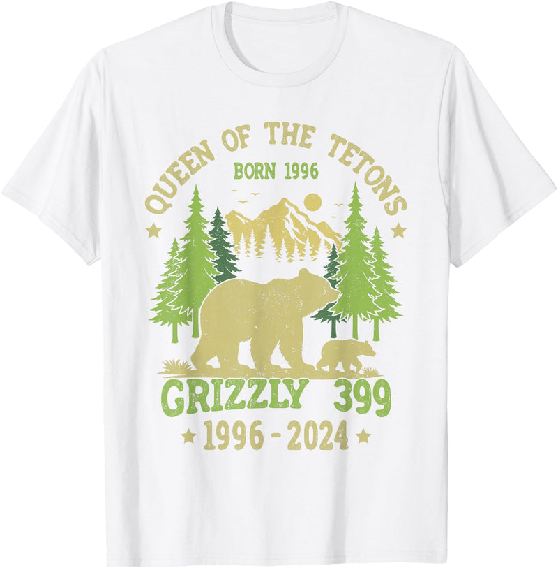 Vintage National Park Outfits Bear Lovers Apparel. Queen Of The Tetons Grizzly 399 National Park 1996-2024 T-Shirt - White