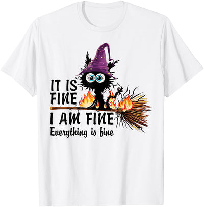 Funny Cat Witch It's Fine Tee Shirt Cat Witch It's Fine I'm Fine Everything Is Fine T-Shirt for Men Women