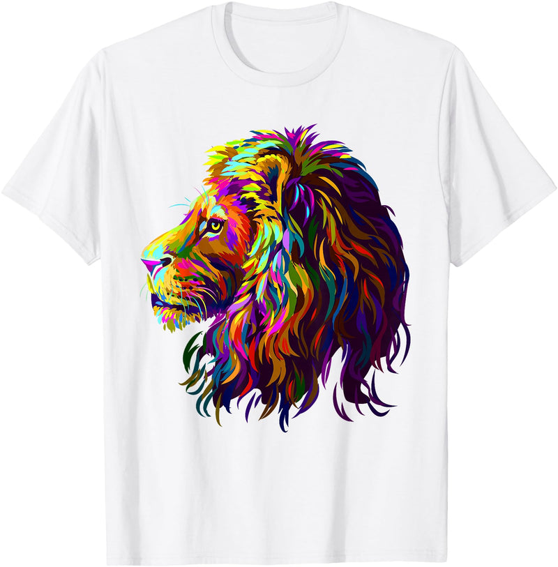 Lion Artistic For Men Women Kids Colorful Lion Head Design Pop Art Style T-Shirt - White
