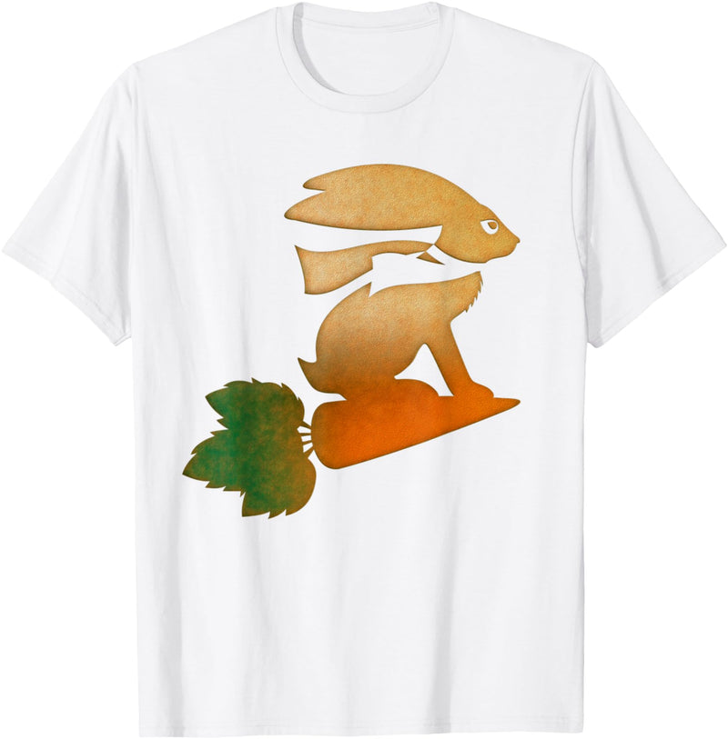 Rabbit on a Flying Carrot Humorous Kids Adults Silly T-Shirt in White