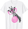 Pink Glasses and Bubblegum Animals Cool Giraffe Blowing Bubble with Pink Glasses – Funny Animal T-Shirt - White