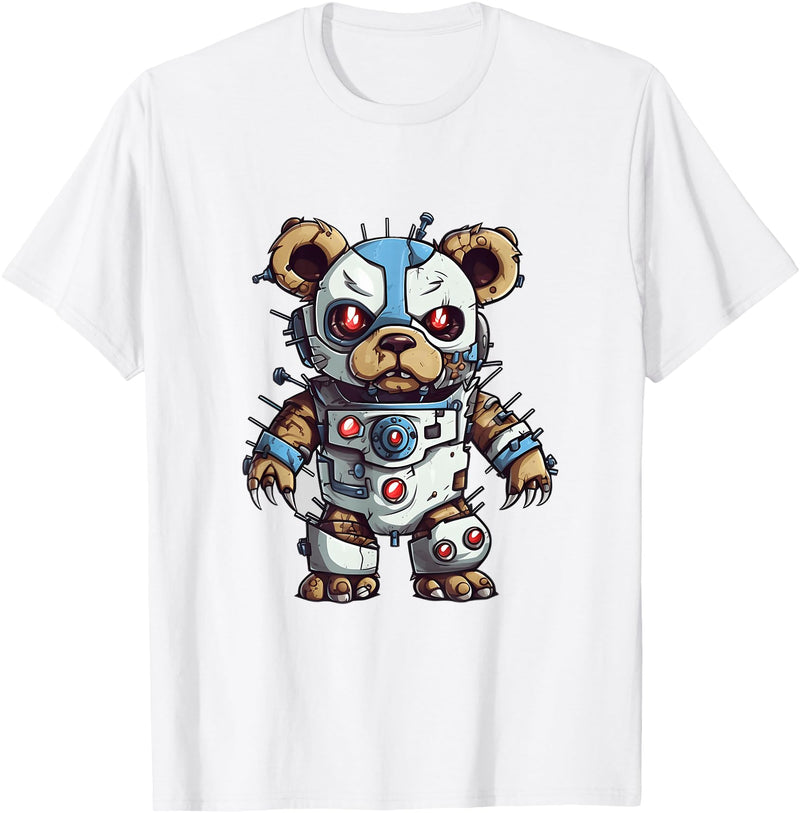 Aesthetic Teddy Bear Streetwear Designs for Men Robot Teddy Bear, Hip Hop Teddy Bear, Cyborg Teddy Bear T-Shirt - White